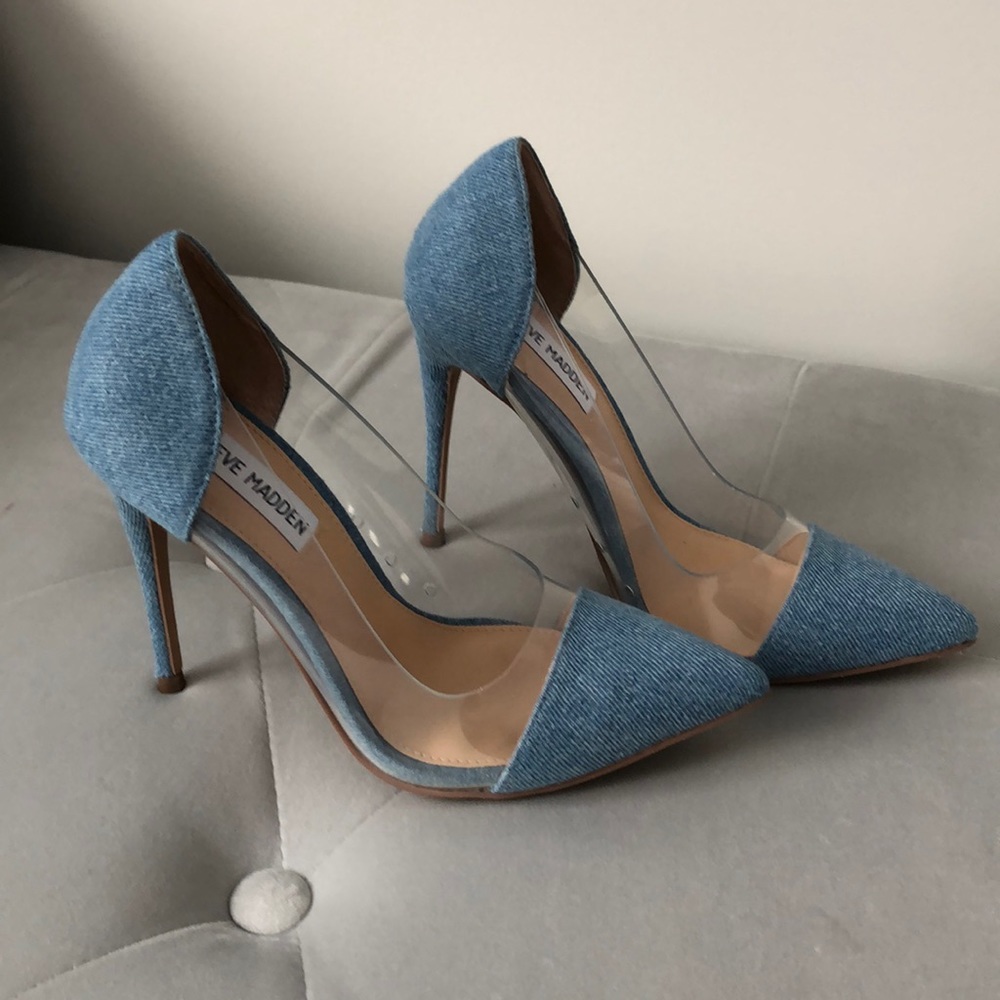 Brand new Steve Madden Jean/clear pumps